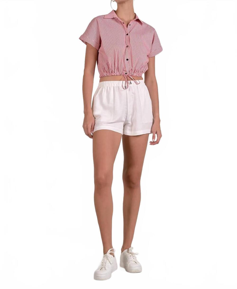 NEW ELAN women's high waist drawstring shorts in white